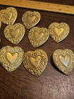 Lot Of 10 Fancy Heart Pins France Vintage 60s Brass Stampings Jewelry Findings 