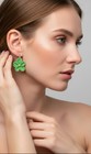 Handcrafted Green Cotton Crochet Flower Dangle drop Hook Earrings Women No Stone