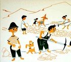 1950 Jewish Israel Graphic Poster Judaica Settlement Hebrew Children - Kkl - Jnf