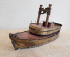      Primitive Vintage Nautical Brass Metal   Wood Tug River Boat Steam Ship- 15 