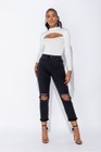 Women High Waist Ripped Loose Boyfriend Jeans Distressed Denim Pants Trousers