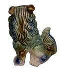 Vintage Foo Dog Glazed Green 5 5  Tall Ceramic Chinese Figurine Yin Yang