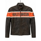 Harley Davidson Leather Motorcycle Jacket Mens Medium Black Orange Racing Stripe