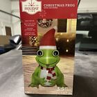 Holiday Time Christmas Frog In Santa Hat   Scarf Airblown Inflatable 3 5  New