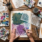 16pcs Reusable Geometric Stencils For Crafts Painting 6x6 Inch Mixed Texture    