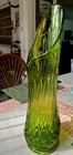 Vintage Le Smith Green Thousand Eye Swung Glass Vase 21    Inches Tall Mid Century