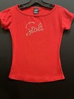 Vintage Stoli Russian Vodka Shirt Womens Small Red Bling Promotional Merch 90s