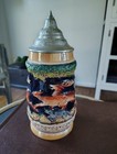 Vintage Hand-painted Original King Beer Stein Mug Lidded   950 1 2 Germany