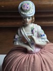 Vintage Porcelain Half Doll Lady With Ornate Hat Floral Jacket Pin Cushion Doll