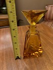 Vtg Mcm 3 Amber Glass Art Deco Perfume Dresser  vanity Set Oval Filigree Mirror