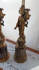 Pair Vintage Mid Century Cast Metal Cherub Holding Doves Table Lamp 25 5 