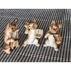 Vintage Japan Porcelain Kitten Musician Figurines Set Of 3 Mid Century Cat Band