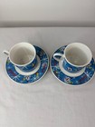Set Of 2 Christmas Coca-cola Laughing Snowman Ceramic Coffee Cups With Saucers
