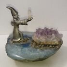 Pewter Wizard On Amethyst Crystal With Crystal Ball And Staff   