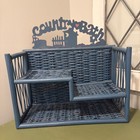 Vintage Blue Wicker Country Bath Wall Shelf Tiered Farmhouse Organizer