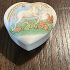 Pap  l Heart-shaped Trinket Box Handmade Hand Decorated Unicorn Rainbow