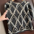 90s Vintage Adrienne Vittadini Gray   Black Art Deco Beaded Sweater Small Petite