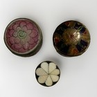 3-vintage Mini macro Pill Rounds Lidded Silver Cloisonn   brass Enamel copper Mop