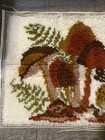 Vintage Latch Hook Rug Wall Hanging  27x20 Groovy Mushrooms And Ferns