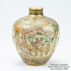 Japanese Small Satsuma Porcelain Bottle Vase  Court Scenes  Meiji Period
