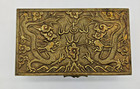 Vintage Solid Brass Chinese Dragon Ornamental Box  Woodgrain Inside   