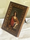 Antique French Hand Carved Walnut Frame W hand Painted Porcelain Plaque-403