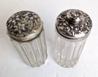 2 Antique Zipper Cut Crystal Vanity Jars Repousse Nouveau Sterling Silver Lids 2