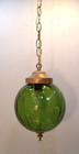 Vtg Mid Century Modern Green Crackle Glass Hanging Swag Lamp Retro 1960 s