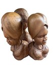 Vtg Hand Carved Heavy Hard Wood Polynesian Tribal Art Heads Bust Sculpture