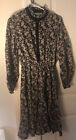 Ms Sugar Dress Vintage Size 14 Black Floral Button High Neck Peasant