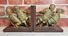 Pair Of Vintage Bronze Toned Bookends  Children Pulling Rope