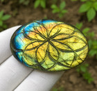 Natural Hand Carved Labradorite Cabochon 58 2 Cts Floral Oval Gemstone 42x27 Mm
