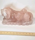 Crystal Tiger Statue With Money Toads  Natural Rose Quartz  Hand Carved