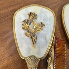 Vintage 3pc Vanity Set 24k Gold Finish Rose Mirror Brush Comb Ornate Usa