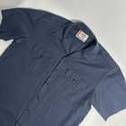 Dickies Men s Navy Short Sleeve Button Front Work Shirt L Twill Cotton Blend