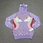 Girls Holiday Unicorn Stars Hoodie Christmas Sweater Large Size Purple