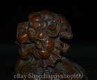 4 2  Old Chinese Boxwood Hand Carving Foo Fu Dog Guardion Lion Statue Sculpture