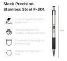 Zebra F-301 Steel Retractable Ball Point Pen Fine Point 0 7mm Black Ink  12 Pens