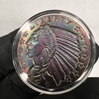 Monster Rainbow      Toned Copper Round Liberty Indian Design 999 Fine Copper 1 Oz