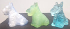 Three Vintage Boyd Art Glass Duke The Scottie Dogs Blue  Green   Sky Blue Slag
