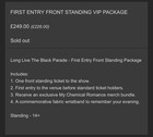 My Chemical Romance First Entry Front Standing Vip - London  Uk - July 10  2026