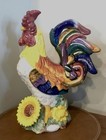 Bright   Bold Colorful 15  Tall Ceramic Rooster Statue W  Sunflowers  Cheerful  