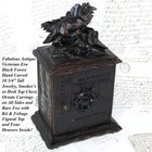 Antique Black Forest Carved 11  Chest  Cabinet  Box  Animalier Style Fox And Kit
