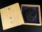 Tsuba Edo Japan Antique Shakudo Bull Design Engraved Sword Fittings With Box