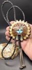 Large Rare Vintage Zuni Handmade Sterling Gemstone Shell Inlay Sunface Bolo Tie