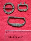 Authentic Medieval Bronze Buckles Lot Of 3     Decorated Antique Belt Fittings   