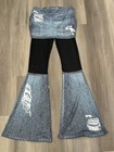 Women s Mesh Ripped Flared Leg Pans Drop Waist Bell Bottom Jeans Trousers Size S