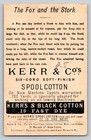 Kerr Aesop Fable Fox Stork Sewing Thread 1890s Victorian Trade Card 3 X 5