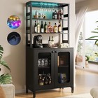 Tall Wine Bar Cabinet With Power Outlets   Led Lights Liquor Coffee Bar Station