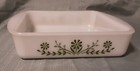 Vintage Glasbake Milk Glass Square Casserole Dish Green Crazy Daisy 8    Square